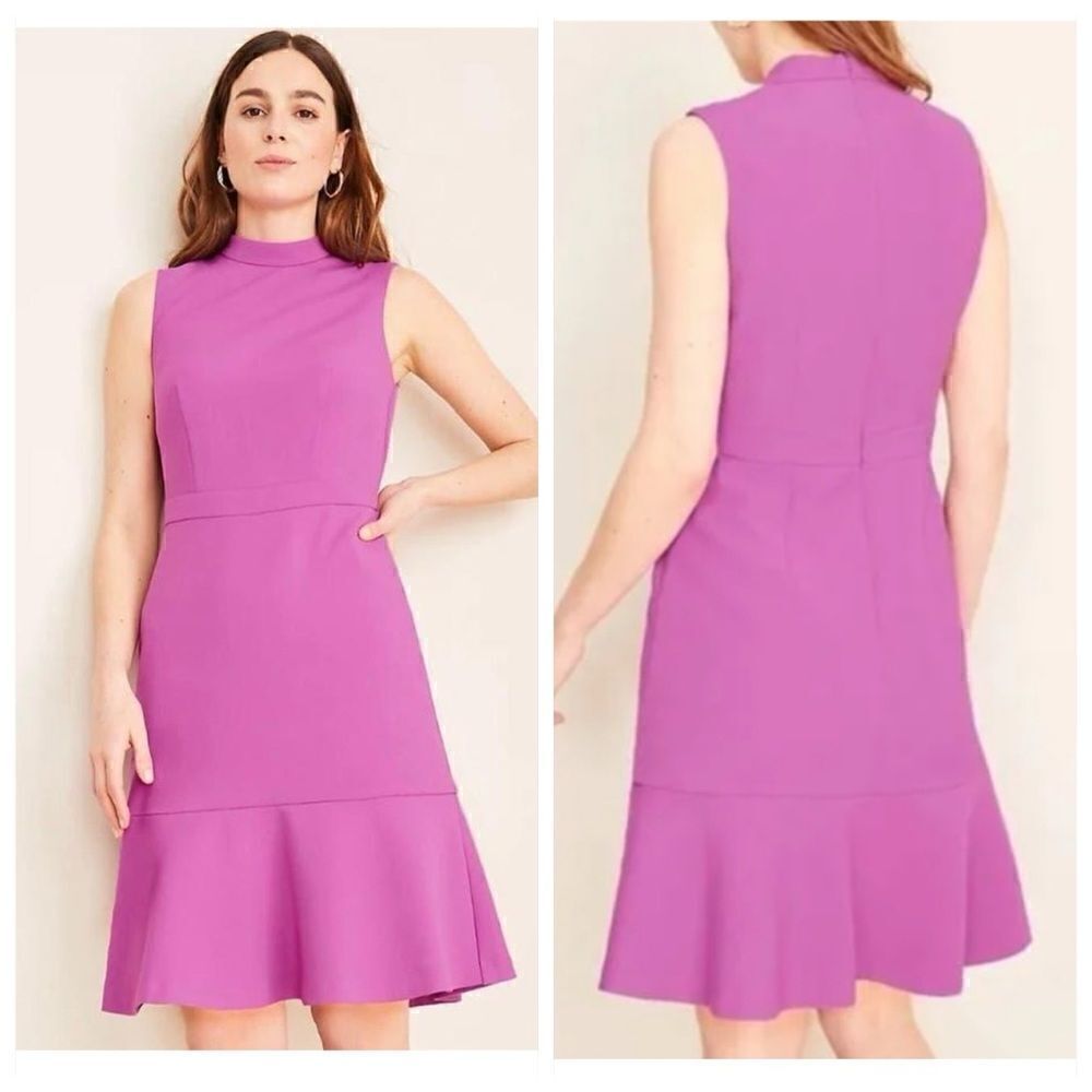 Ann Taylor Dress womens size 8 Double wave flounce Purple orchid Preppy New